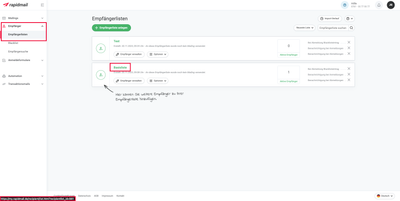 rapidmail recipientlist id finden