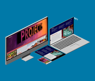 Responsive Design Grafiken einer Website auf blauem Hintergrund