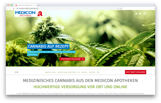 Screenshot der Startseite des MEDICON Cannabis-Portals