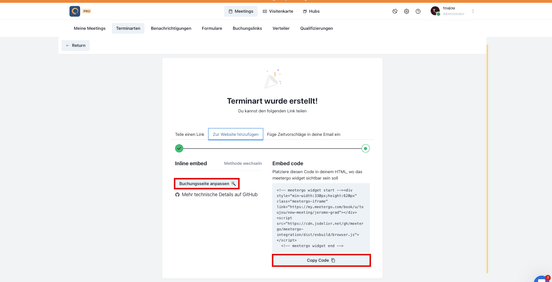 Meetergo Meeting auf Website einbinden