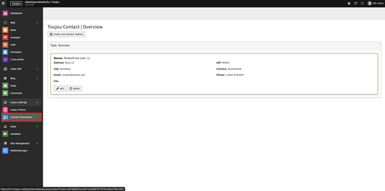 Screenshot TYPO3 V12 Contact information