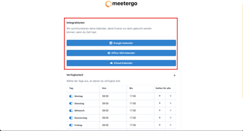 Screenshot Meetergo Kalender einbinden