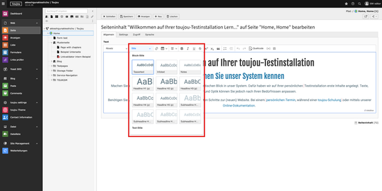 Screenshot TYPO3 V12 Rich text editor